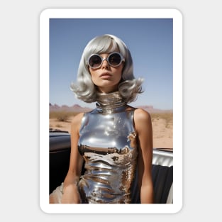 Silver 60's Retro Girl in the Desert Sticker